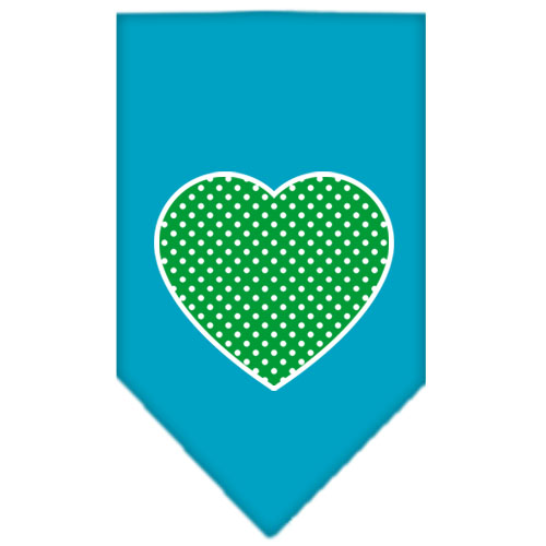 Green Swiss Dot Heart Screen Print Bandana Turquoise Large